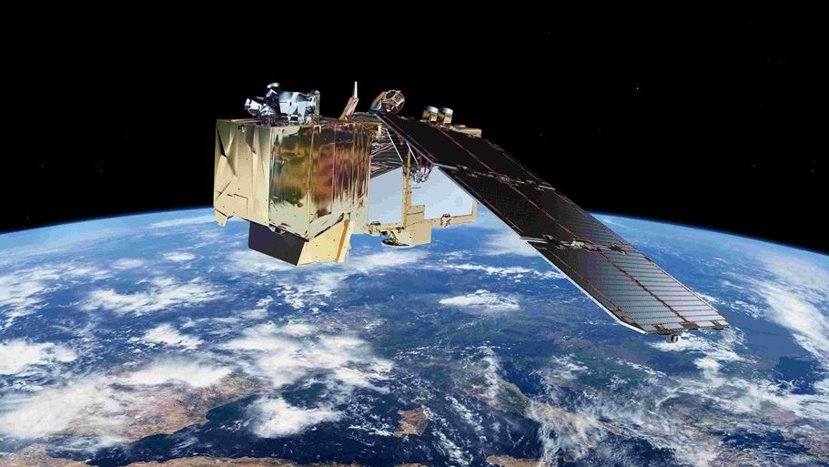 Un'immagine artistica della missione Sentinel-2, parte del programma Copernicus (Immagine: Telespazio)
