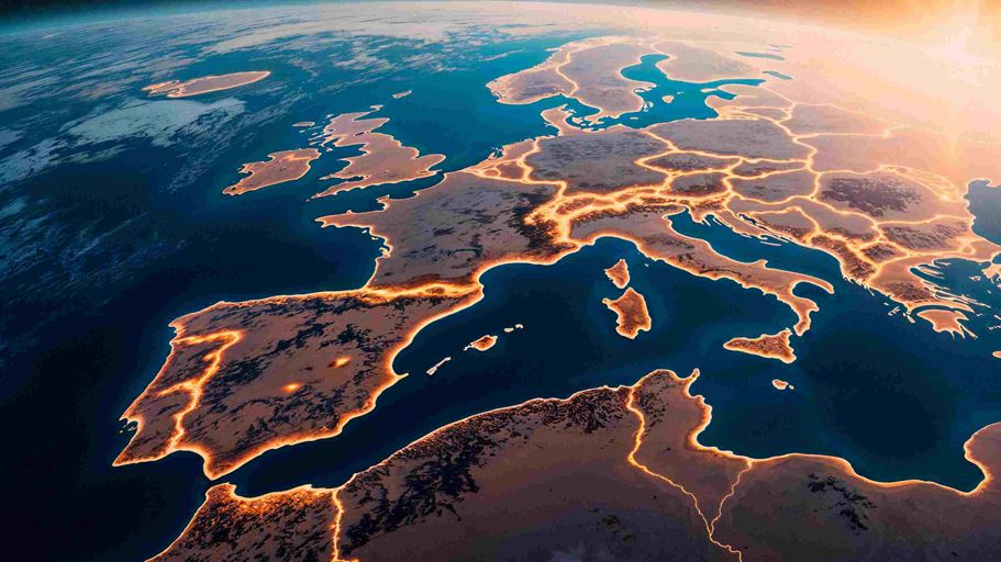 <a href="https://it.freepik.com/immagine-ia-gratis/l-europa-all-alba-dallo-spazio_416099493.htm">Immagine di freepik</a>