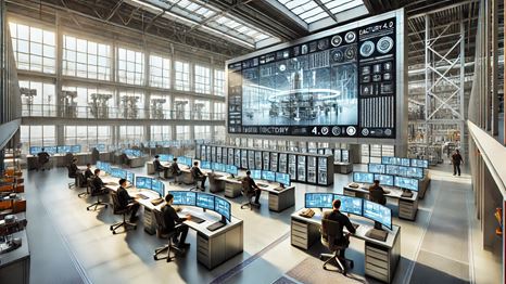 DALL·E 2025-03-21 18.25.23 - Interior view from inside the spacious and modern control room of a Factory 4.0 facility. The room is brightly lit with natural light, featuring a lar.png
