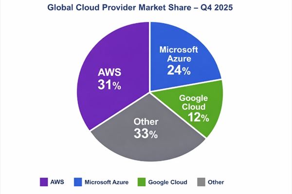 Mercato IaaS e PaaS nel quarto trimestre 2025, market share a valore (Elaborazione grafica su dati di Omdia)