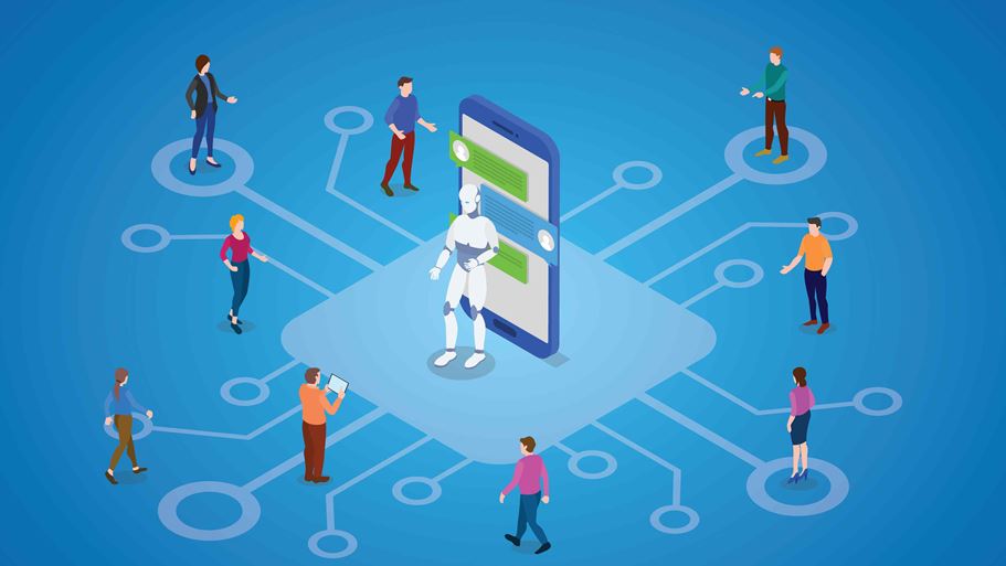 <a href="https://it.freepik.com/vettori-gratuito/chatbot-con-robot-e-persone-comunicano-illustrazione_15654016.htm">Immagine di fatmawatilauda su Freepik</a>